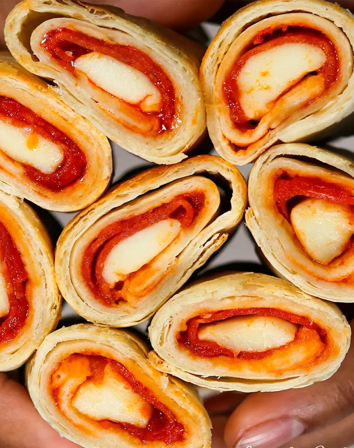 A handful of pizza roll-ups.