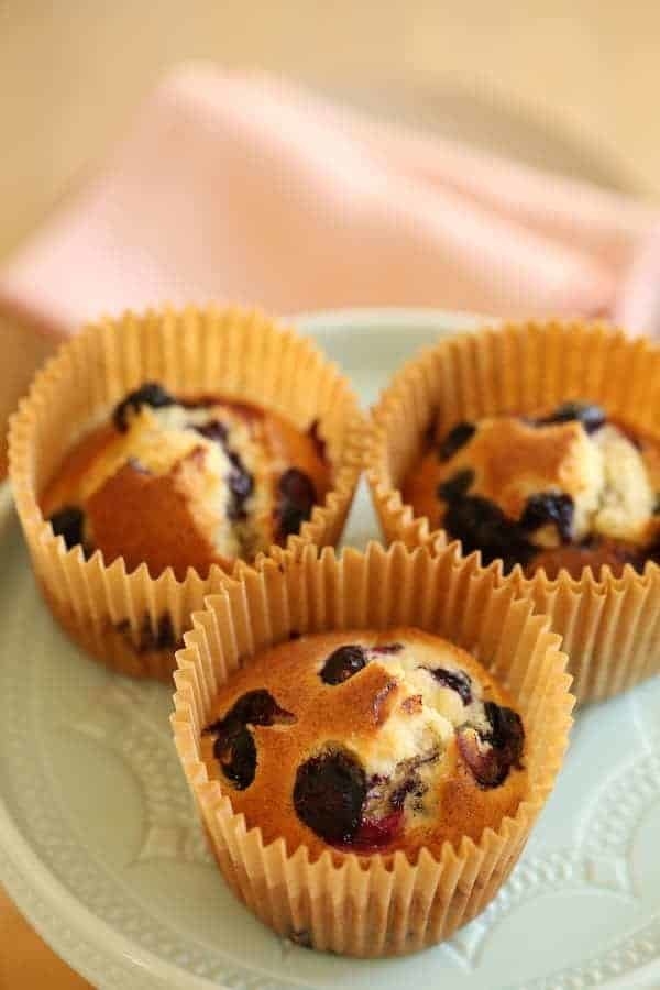 Three blueberry muffins.