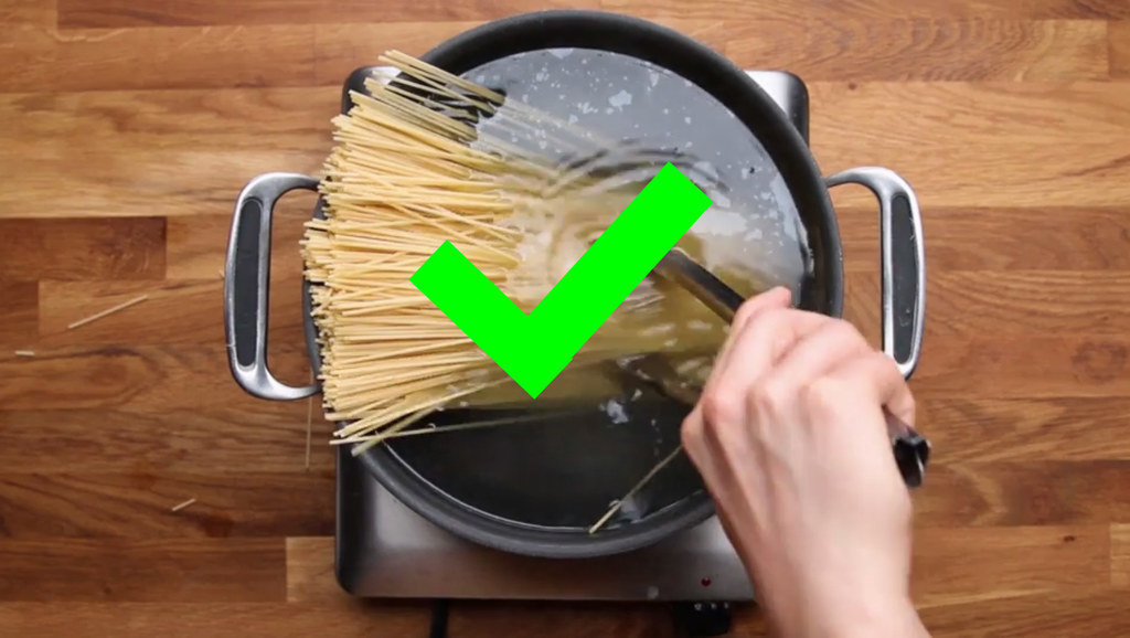 Cooking pasta in a large pot of water